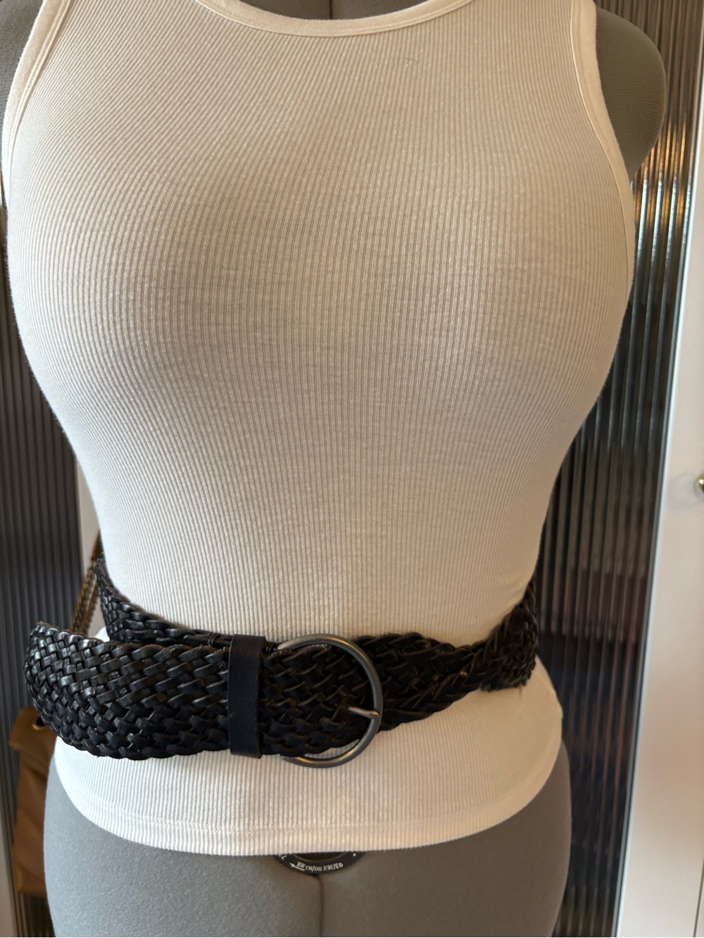 GAP Black Braided Leather Belt with Round Buckle